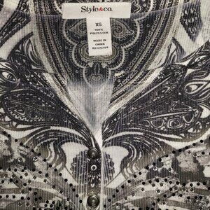 Style & Co Black & White XS Top with 3/4 Sleeves